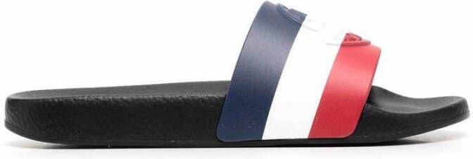 Moncler Zwarte Zwembad Slippers met Tricolor Band Black