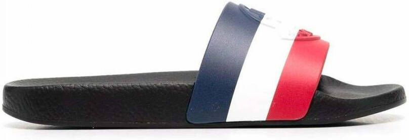 Moncler Zwarte Zwembad Slippers met Tricolor Band Black