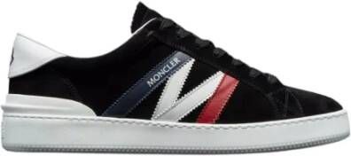 Moncler Navy Blue Red and White Calf Suede Monaco M Low Top Sneakers Zwart