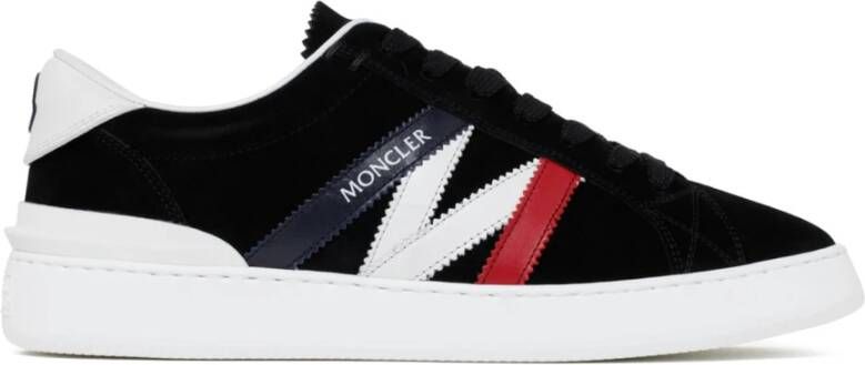 Moncler Navy Blue Red and White Calf Suede Monaco M Low Top Sneakers Zwart