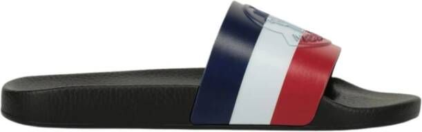 Moncler Zwarte Zwembad Slippers met Tricolor Band Black Heren