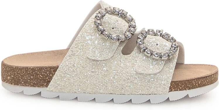 Monnalisa Zilveren Paillet Juweel Gesp Sandalen
