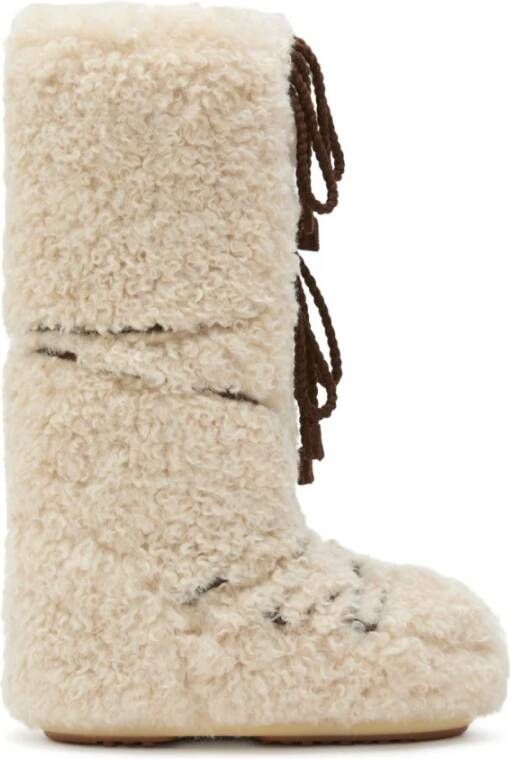 Moon Boot Beige Veterschoenen met Platte Rubberen Zool