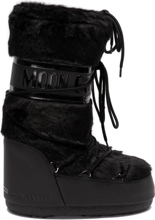 Moon boot Zwarte Instaplaarzen met Nepbont en Verstelbaar Trekkoord Black Dames