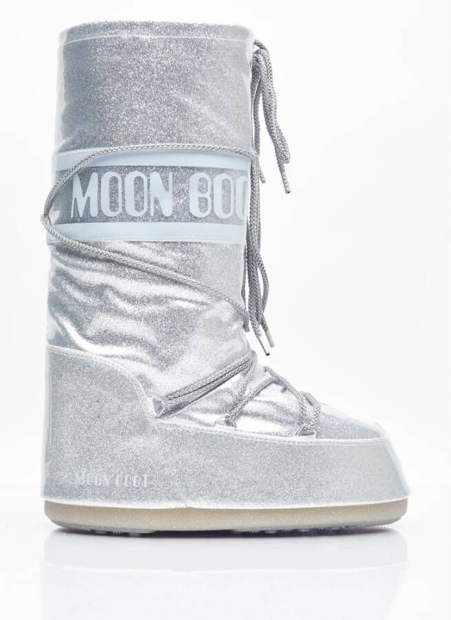 Moon boot Zilveren Slip-On Laarzen met Logo Print Gray Dames