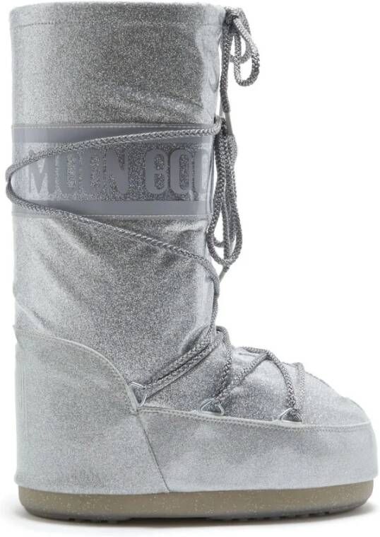 Moon boot Zilveren Slip-On Laarzen met Logo Print Gray Dames