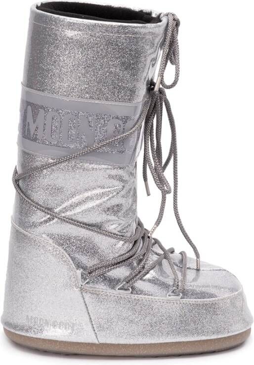 Moon boot Zilveren Slip-On Laarzen met Logo Print Gray Dames