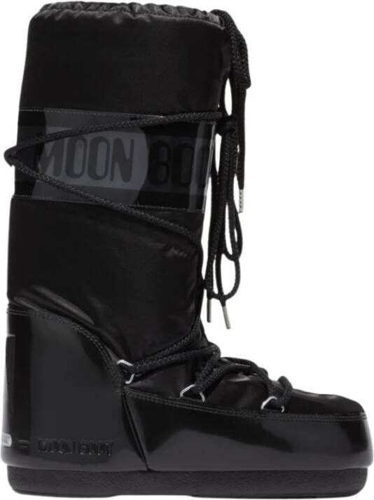 Moon boot Zwarte winterlaarzen met logoband en voorsluiting met veters Black Dames