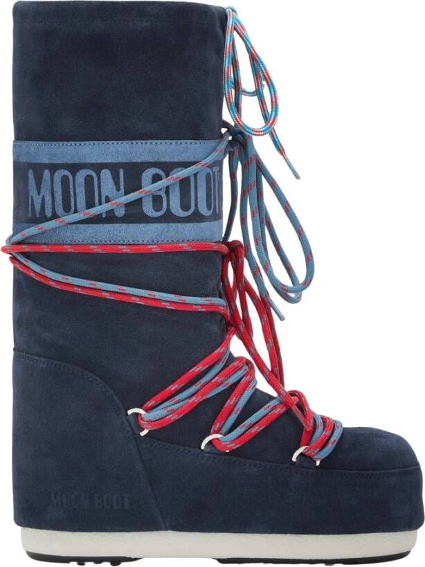Moon Boot Marineblauwe Suède Veterschoenen