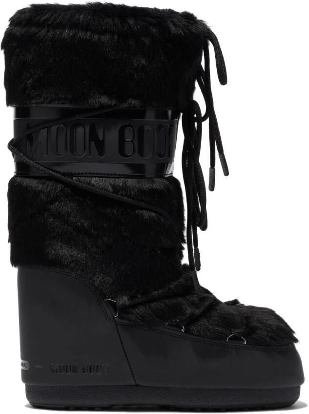 Moon boot Zwarte Instaplaarzen met Nepbont en Verstelbaar Trekkoord Black