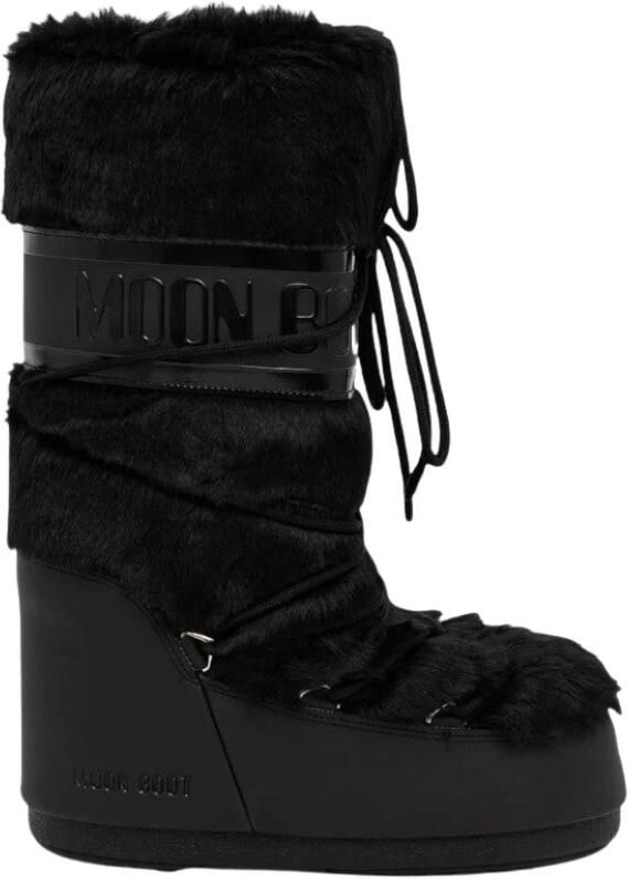 Moon boot Zwarte Instaplaarzen met Nepbont en Verstelbaar Trekkoord Black Dames