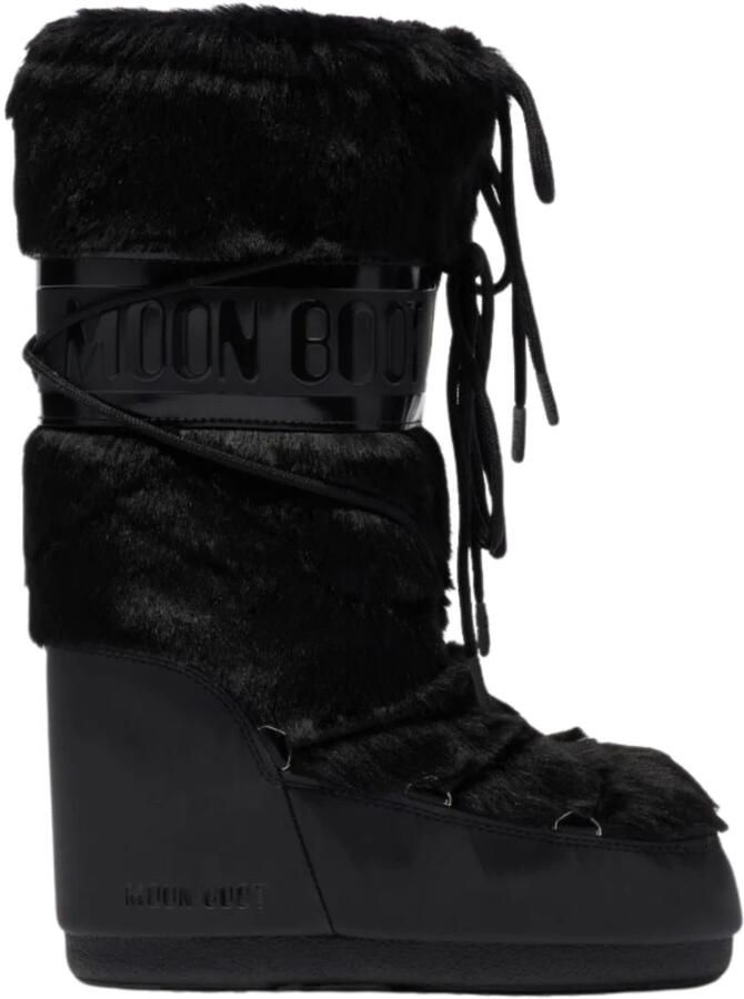 Moon boot Zwarte Instaplaarzen met Nepbont en Verstelbaar Trekkoord Black Dames