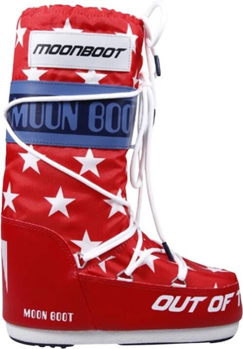 moon boot Retrobiker Laars Witte Sterren Red Dames