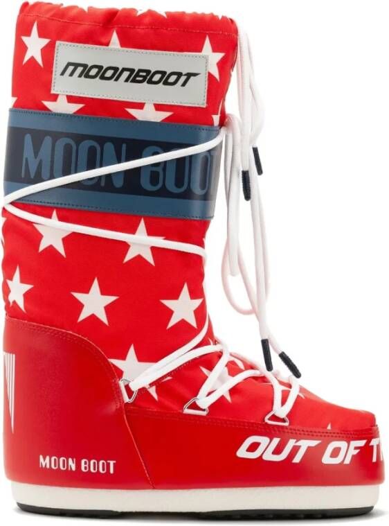 Moon Boot Retrobiker Sneeuwlaarzen Rood Wit Sterren