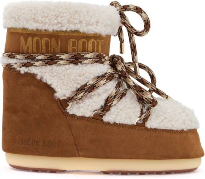 Moon boot Schapenvacht Sneeuwlaarzen met Kruisende Veters Brown Dames