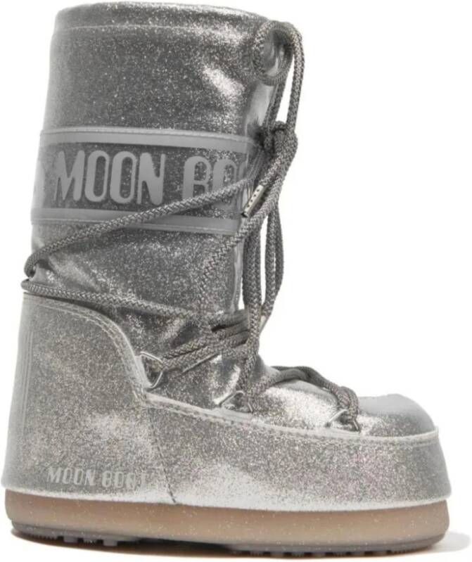 Moon boot Zilveren Slip-On Laarzen met Logo Print Gray Dames