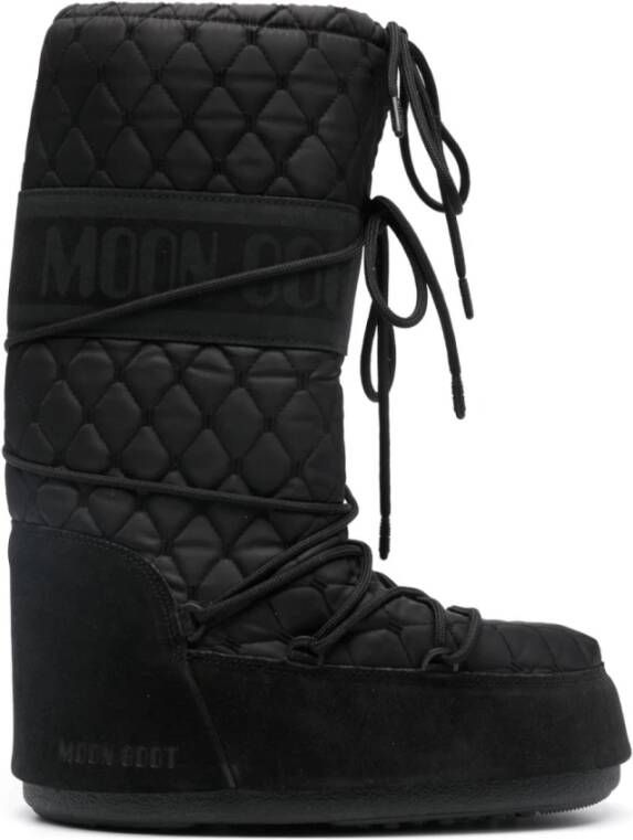 Moon boot Zwarte Slip-On Laarzen met Logo Print Paneel Black