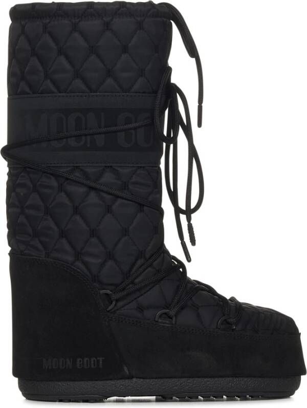 Moon boot Zwarte Slip-On Laarzen met Logo Print Paneel Black