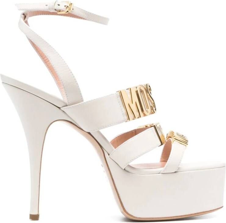 Moschino Beige Sandalen met Hoge Hak en Logo Motief Beige Dames