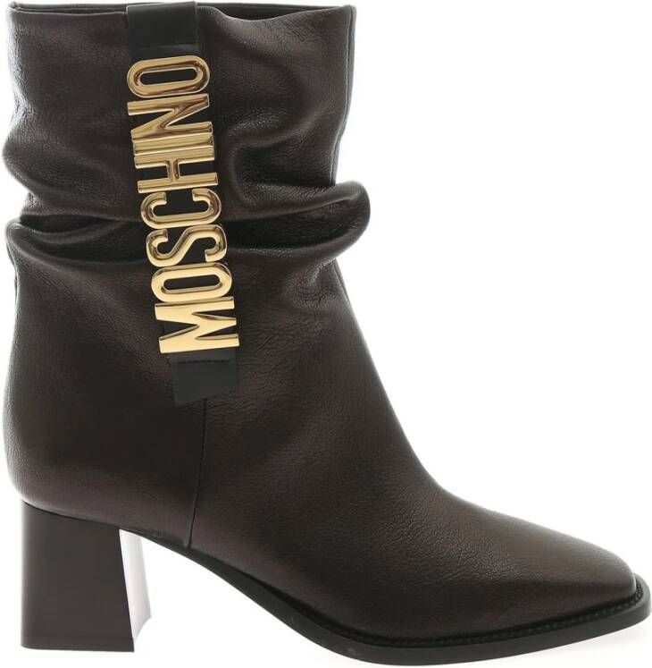 Moschino Luxe Zwarte Logo Enkellaarzen Black Dames