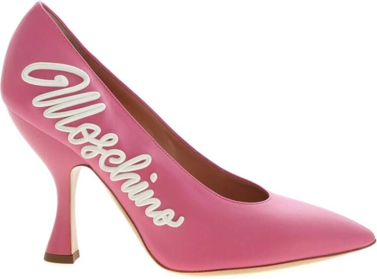 Moschino Roze Leren Logo Puntige Pumps Pink Dames