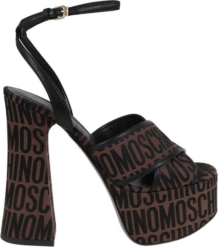 Moschino Bruine Logo-Print Plateau Sandalen Brown Dames