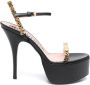 Moschino Zwarte hoge hak sandalen met gouden logo plaatje Black Dames - Thumbnail 1