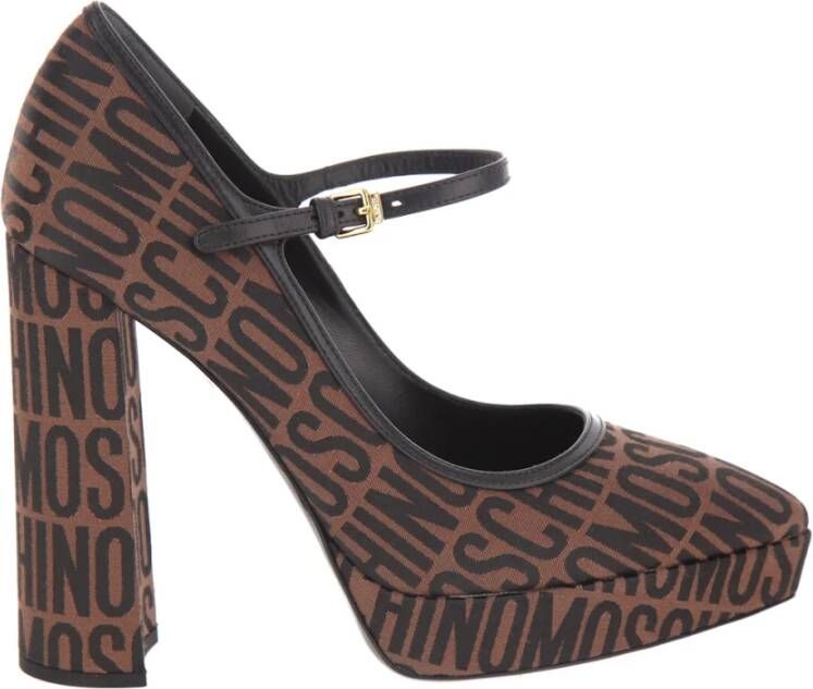 Moschino Jacquard Logo Mary Jane Pumps Bruin - Foto 2
