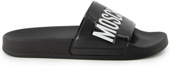 Moschino Zwarte Logo Rubber Zwembadschoenen Black Heren