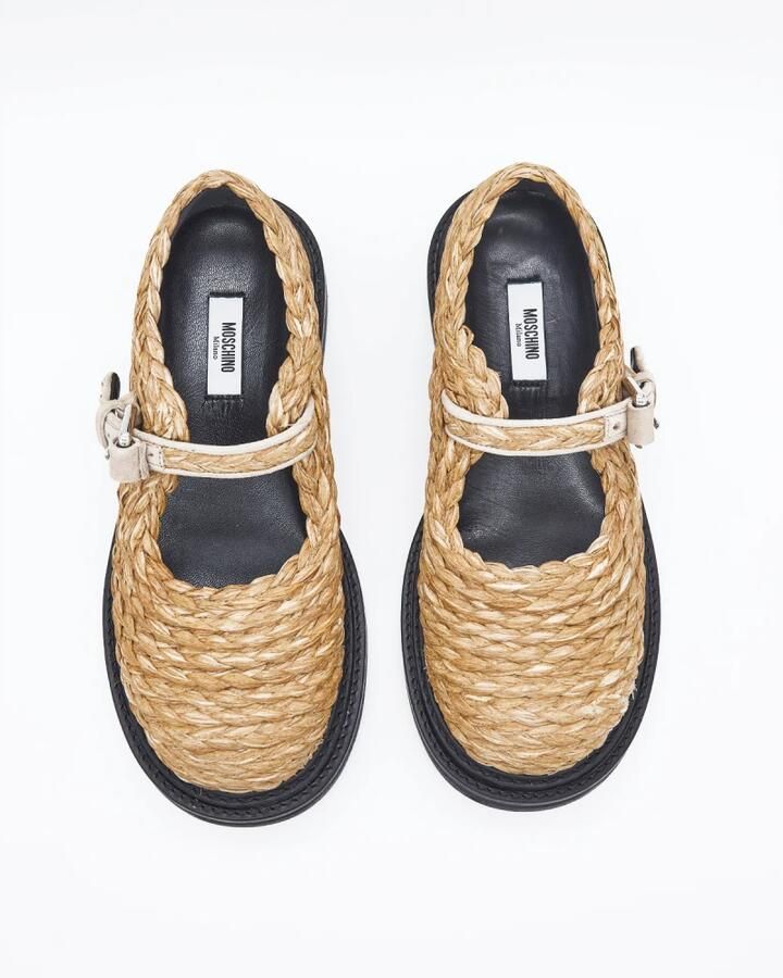 Moschino Handgeweven Beige Raffia Sandalen met Ronde Neus