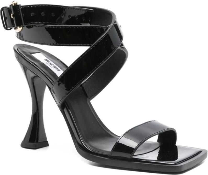 Moschino Zwarte Leren Enkelwikkel Sandalen