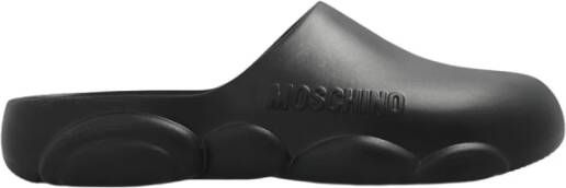 Moschino Logo Embossed Round Toe Slippers Zwart