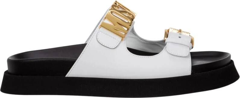 Moschino Platte sandalen met logo en metalen applicaties White Dames