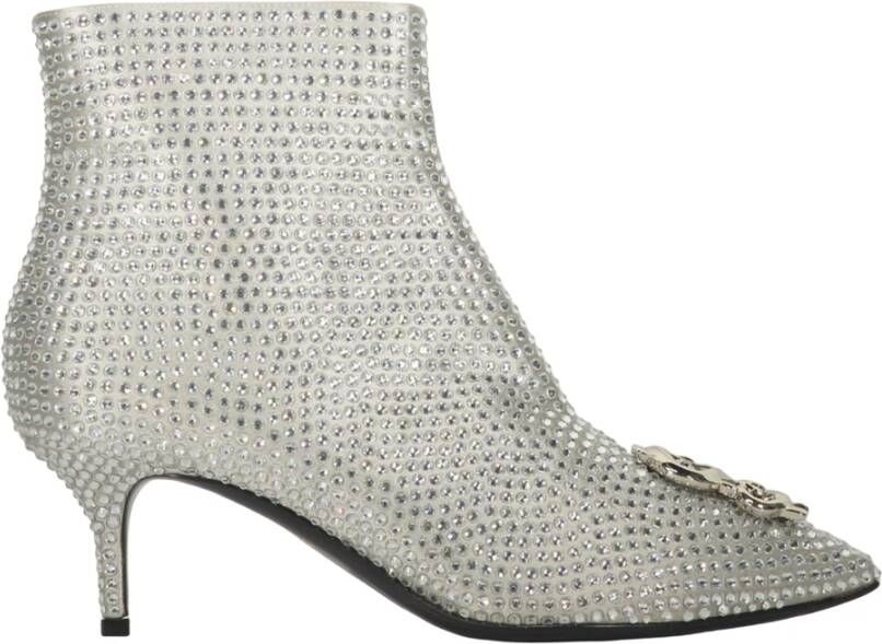 Moschino Rhinestone Pointed Toe Kitten Heel Boots