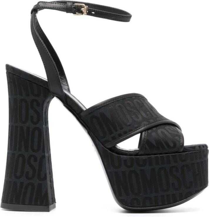 Moschino Hoge Hak Logo-Jacquard Sandalen Black Dames