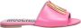 Moschino Gouden M Logo Leren Sliders Pink Dames - Thumbnail 1