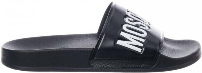 Moschino Zwarte Logo Rubber Zwembadschoenen Black Heren