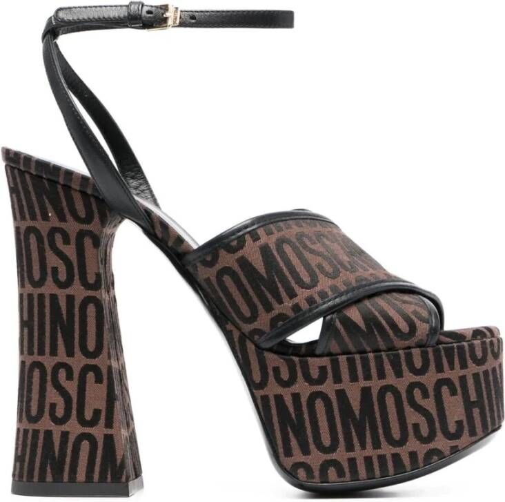 Moschino Bruine Logo-Print Plateau Sandalen Brown Dames