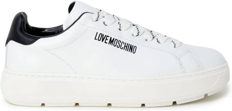 Love Moschino Witte Leren Sneakers met Plateau en Brand Logo White Dames