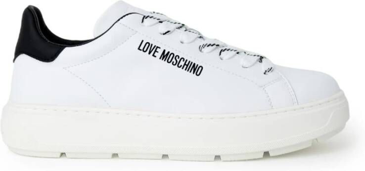 Love Moschino Witte Leren Sneakers met Plateau en Brand Logo White Dames