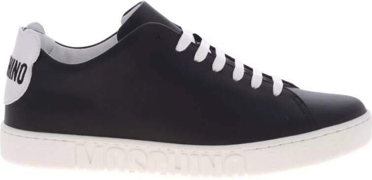 Moschino Teddy Logo Patch Leren Sneakers Black Heren