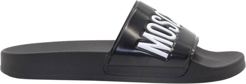 Moschino Zwarte Logo Rubber Zwembadschoenen Black Heren