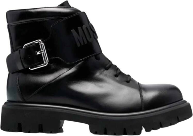 Moschino Leren veterschoenen met reliëflogo Black Heren