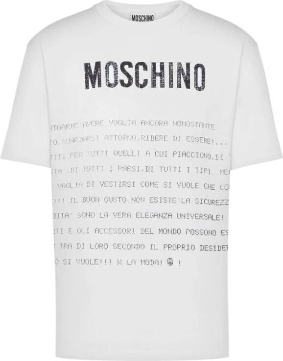 Moschino Wit Slogan Print T-shirt met Ronde Hals