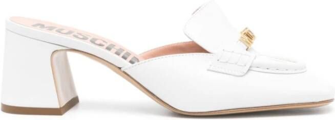 Moschino Witte Leren Sandalen met Vierkante Neus en Middelhoge Blokhak White Dames