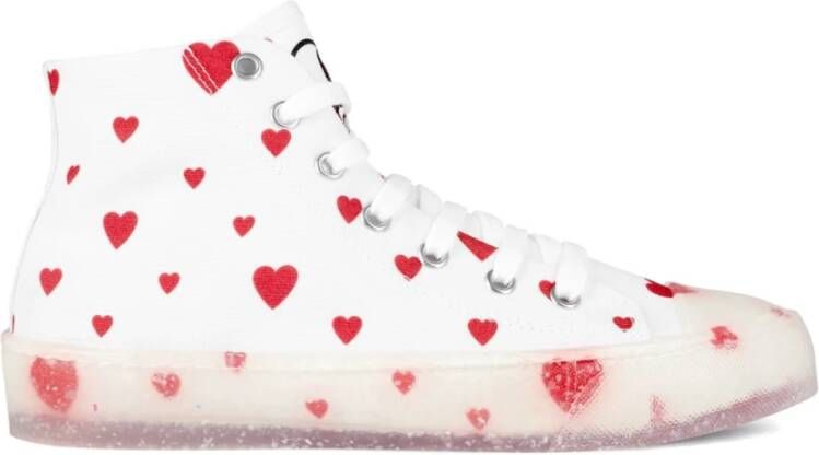 Moschino Witte Rode Heart Logo High-Top Sneakers White Dames