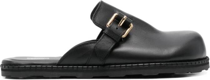 Moschino Zwarte Gesp Sandalen Platte Rubberen Zool