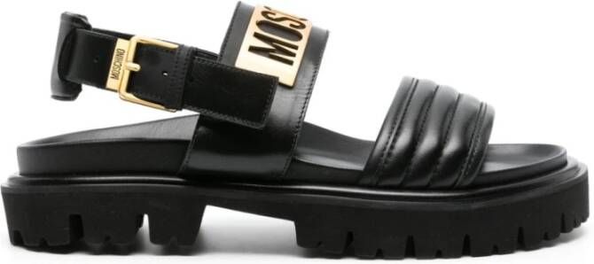 Moschino Zwarte gewatteerde sandalen met gouden logo Black Heren