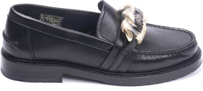 Moschino Zwarte Leren Chain Mocassin Flats Black Dames