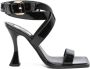 Moschino Zwarte Leren Enkelwikkel Sandalen - Thumbnail 1